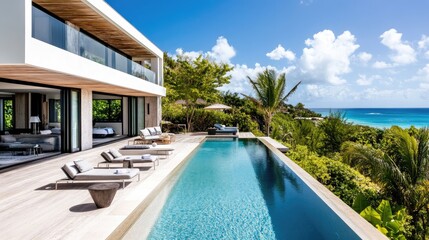 Modern Beach Villa with Panoramic Ocean View