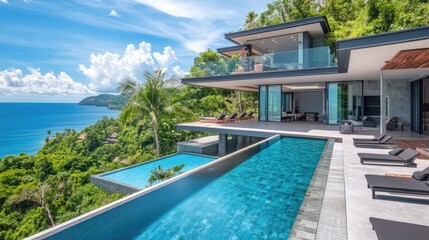 Fototapeta premium Contemporary Villa with Panoramic Sea Views