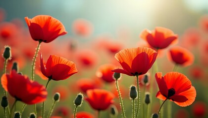 Obraz premium Blooming in harmony A field of vibrant red poppies