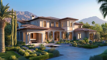 Fototapeta premium Elegant Contemporary Luxury Home Exterior View