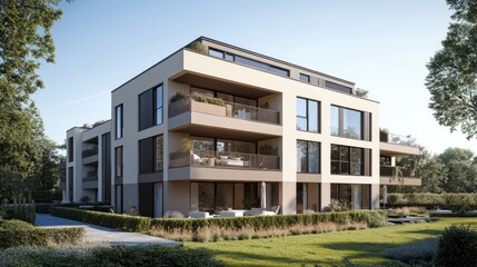 Fototapeta premium Elegant Modern Residential Building in 3D Illustration