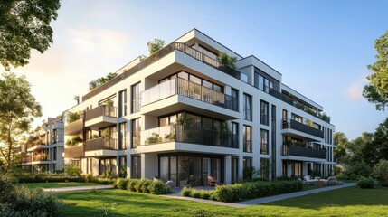 Modern Elegant Residential Building in 3D Illustration