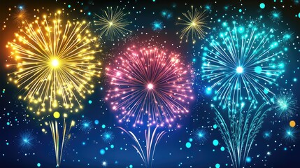 Fototapeta premium Colorful Fireworks Burst Display at Night Sky