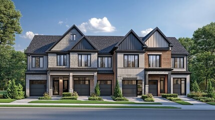 Obraz premium Elegant 3D Illustration of a Stylish Townhome
