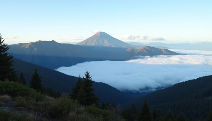  Majestic mountain vista with clouds and trees