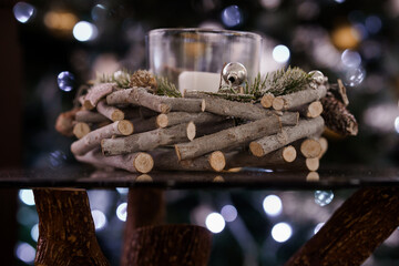 Rustic Candle Holder Surrounded by Festive Sparkle