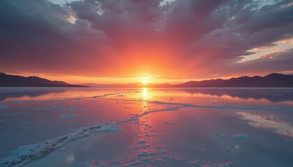 Obraz premium Sunsets golden glow on a serene lake