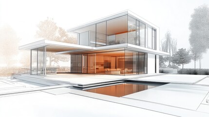Fototapeta premium Modern Home Design Illustration in 3D View