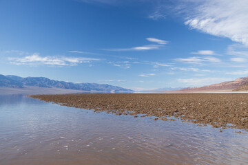 Lake Manly and salt flats at Badwater Basin in Death Valley National Park, California
