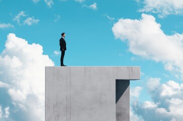 Exploring new heights a businessman's journey to success against a beautiful sky