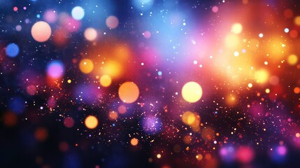 Abstract background with blurred bokeh lights in vibrant colors.