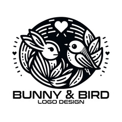 Bunny And Bird Vector Logo Design