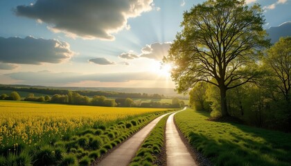 Fototapeta premium Sunset on a serene country road