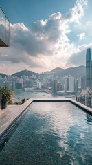 Naklejka premium Dramatic Rooftop Infinity Pool Overlooking Cityscape