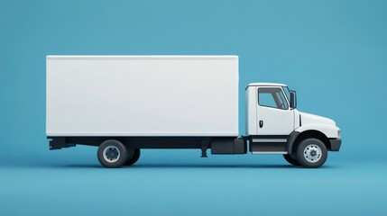 White delivery truck isolated on a light blue background.