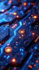 Obraz premium Close-up of a Circuit Board with Glowing Lights