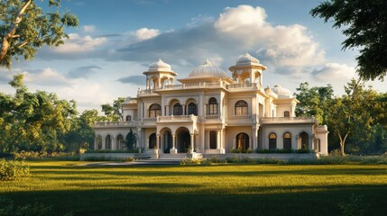 Fototapeta premium Stunning 3D Elevation of Indian Villa in Nature