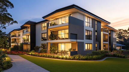 Obraz premium Modern 3D Illustration of Contemporary Apartment Exterior