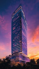 Luxury Tower at Dusk with Twinkling Lights