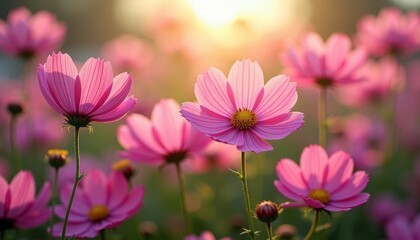 Fototapeta premium Blooming beauty A field of vibrant pink flowers