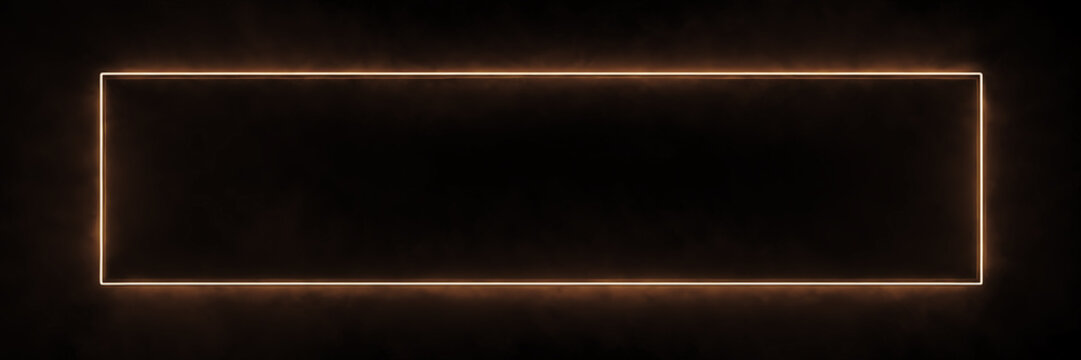 An abstract design featuring a glowing neon gold rectangle framed by soft smoke on a dark background, highlighting elegance and creativity for digital art projects.