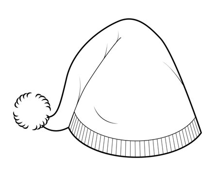 recommend clip art: Nightcap Hat with pompom. Knitted Winter Head Fashion accessory cap clothing technical illustration. Vector headgear for Men, women, unisex style, flat template CAD mockup sketch outline isolated