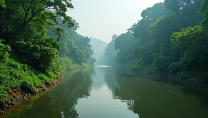  Tranquil River in a Forested Valley