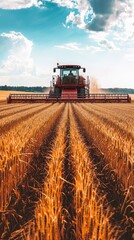 Obraz premium Farmers Harvesting Crops in Golden Fields