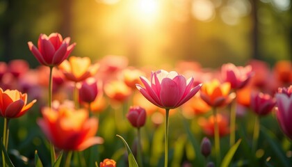 Fototapeta premium Vibrant Spring Tulips in Sunlight
