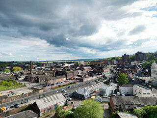 Fototapeta premium High Angle View of Central Stock-on-Trent City of England, United Kingdom. Aerial Footage Was Captured with Drone's Camera During Mostly Cloudy Day of May 4th, 2024