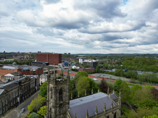 High Angle View of Central Stock-on-Trent City of England, United Kingdom. Aerial Footage Was...