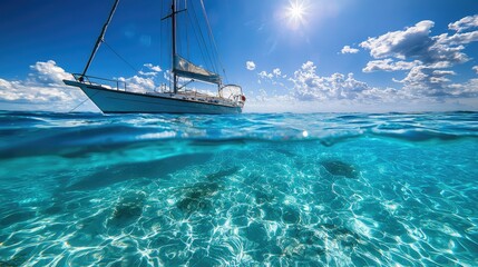 Dynamic Sailing Boat on Clear Blue Water