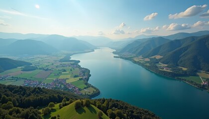  Enchanting valley view with serene lake and majestic mountains