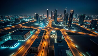 Fototapeta premium Vibrant cityscape at night illuminated by bright lights and bustling streets