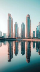 Obraz premium Serene Luxury Towers Reflected in Calm Water