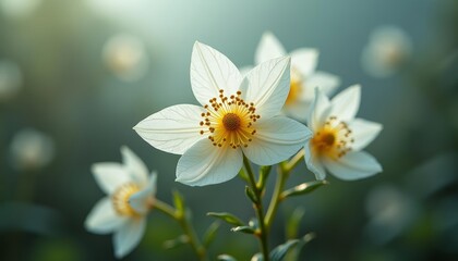  Elegance in bloom  A closeup of a delicate white flower with a vibrant yellow center