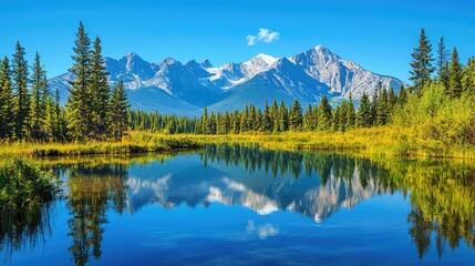Serene Mountain Lake with Reflections in Nature
