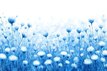 Field of delicate watercolor blue poppies conveying serene beauty and tranquility ideal for floral themed decor artistic prints or calming wallpaper backgrounds