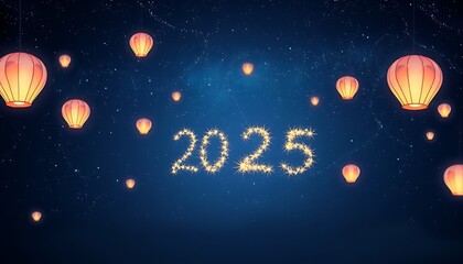 Fototapeta premium A dreamy design with floating paper lanterns in the night sky, with 