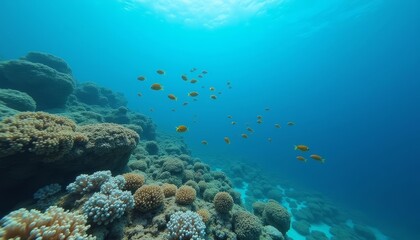 Fototapeta premium Underwater Paradise A school of fish amidst vibrant coral