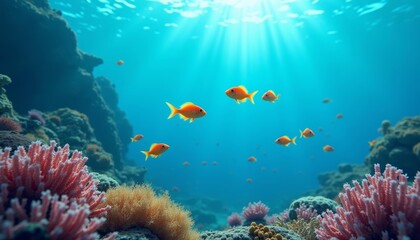 Obraz premium Underwater Paradise Schools of Fish in a Coral Reef