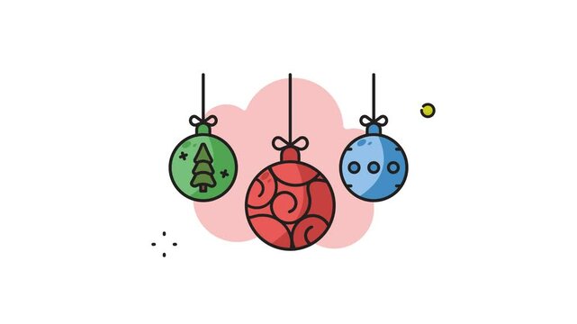 christmas ball line art color animation 2d video for celebration x mas , simple decoration winter icon animated footage motion graphic illustration design