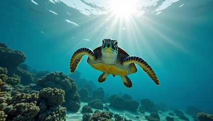 Obraz premium Underwater adventure with a sea turtle