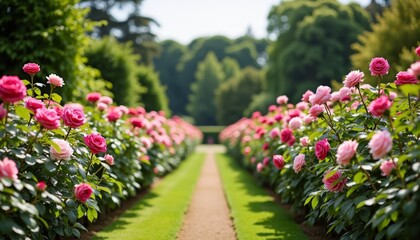  A serene path through a vibrant rose garden