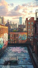 Obraz premium Urban Rooftop Art with Cityscape Background