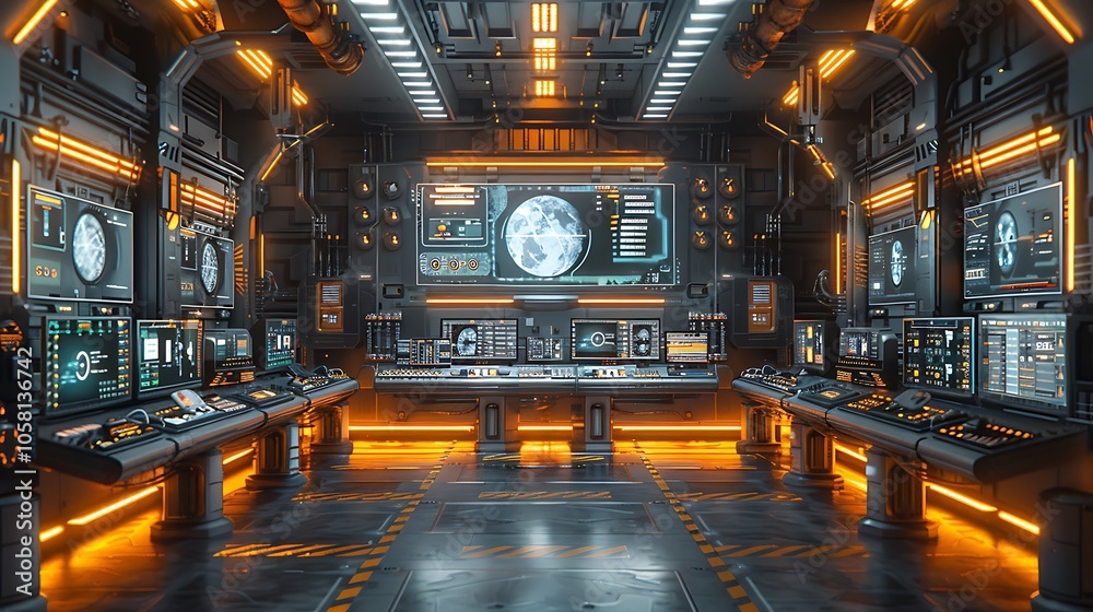 Aufkleber a futuristic control room filled with screens and illuminated panels, showcasing advanced technology