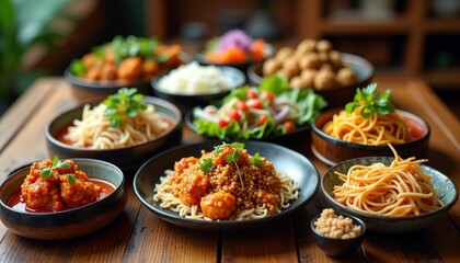 Fototapeta premium Delicious pasta dishes ready to be savored