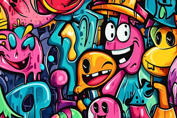 Fototapeta premium Graffiti Characters Seamless Pattern illustration