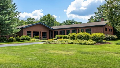 Obraz premium Tranquil School Building Surrounded by Lush Greenery