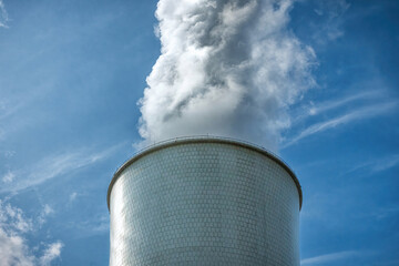 Close-Up of White Smoke from Power Plant Cooling Tower
